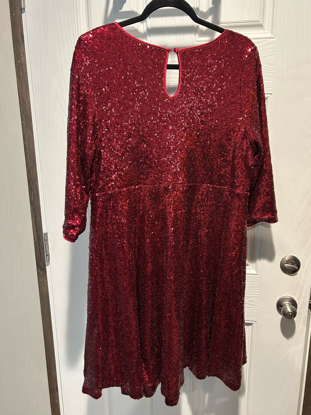 torrid Red Sequin Long Sleeve Fit-and-Flare Dress - Picture 2 of 8